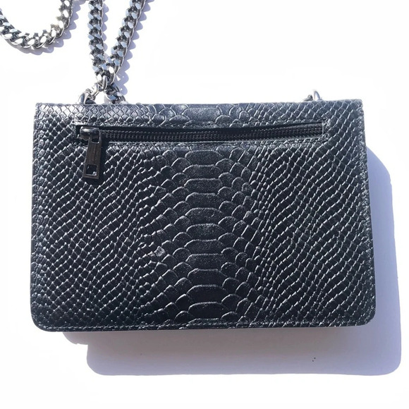 Borse in Pelle Black Leather Chain Strap Crossbody Shoulder Bag - Picture 6 of 7